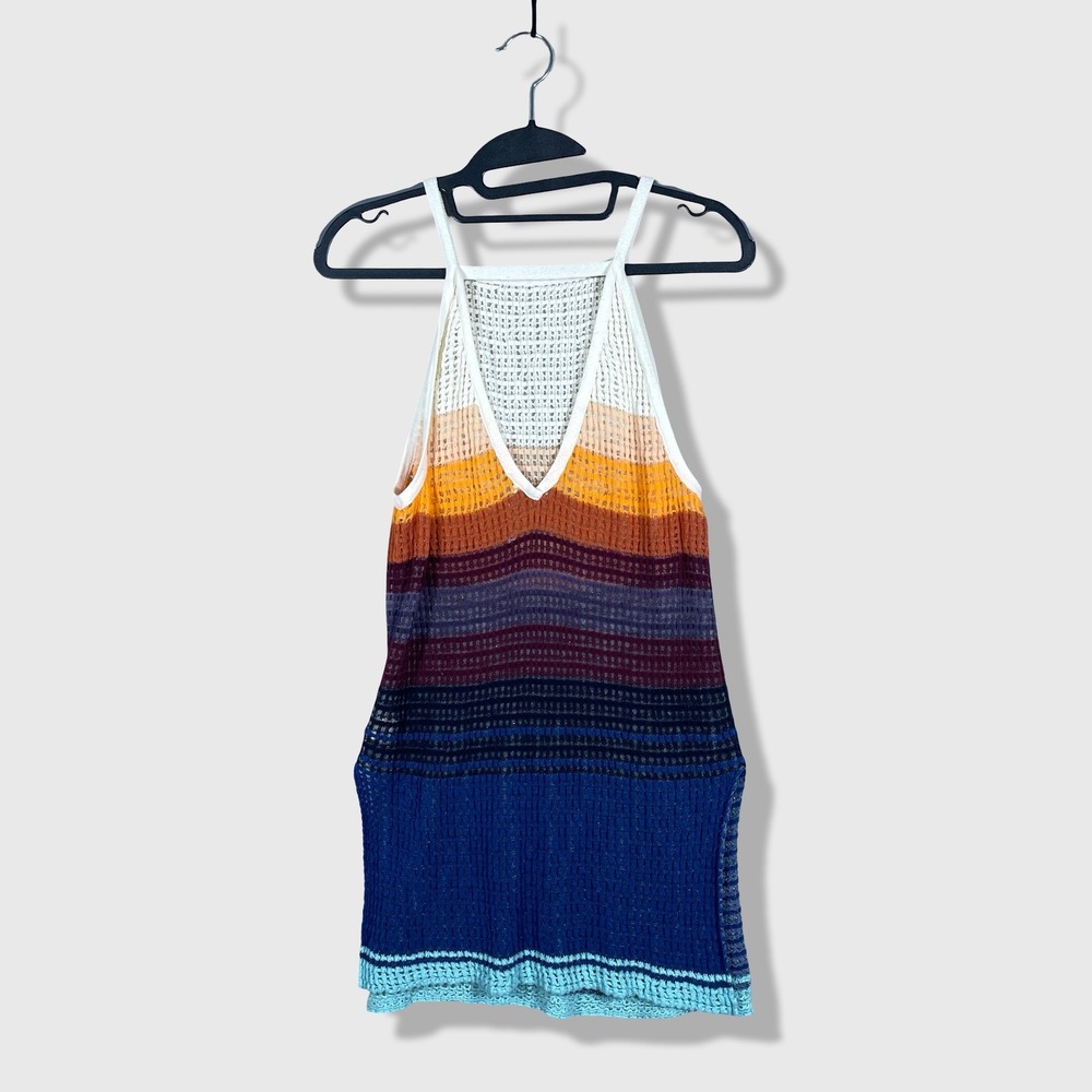 Free People Crochet Tank Top Women Small Multicolor Boho Festival Striped